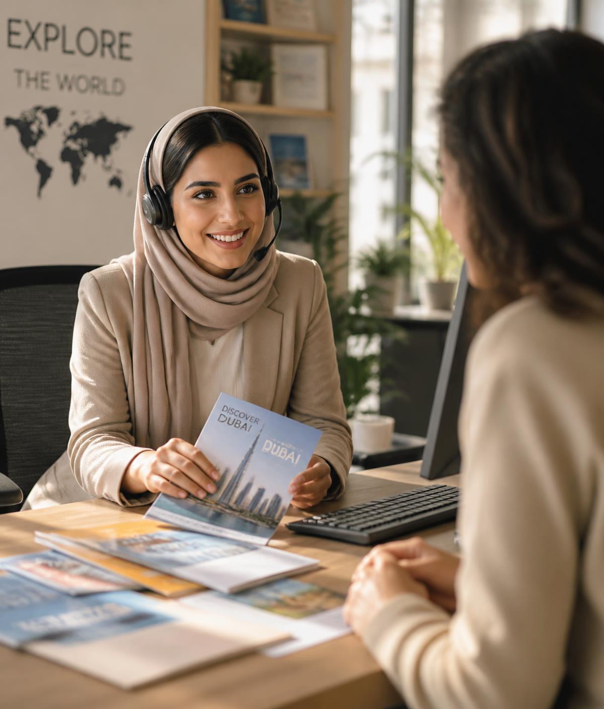 One Road travel specialist planning a Dubai trip with a traveller